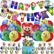 Mario Theme Party Decorating Set - Birthday Banner Latex Foil Balloons Cake Cupcake Toppers