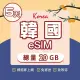 【環亞電訊】eSIM韓國5天總量20GB(24H自動發貨免等待免換卡 esim韓國 虛擬卡 韓國上網卡 環亞電訊)