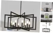 Black Chandelier, 8-Light Dining Room Light Fixture Geometric 8-Light Black