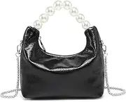 [MKP COLLECTION] Pearl Handle Evening Clutch Purse for Women - Stylish Small Top Handle Handbags with Detachable Chain Strap for Wedding Party