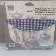 Set Of 4 Tablecloth Tea Party Themed Weights For Alfresco Dining-Zinc