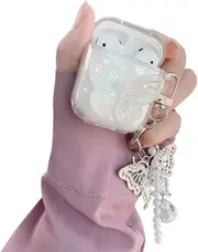 Compatible with AirPods Case with Girls Cute Clear Glitter Butterfly Design Smooth Soft TPU Cover Case for Airpods 2 &1,Cute for Airpods-Butterfly, Wh