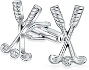 [Bling Jewelry] Golf Clubs Ball Caddy Golfer Sports Coach Cufflinks For Men Executive Shirt Cuff Links Bullet Hinge Back Silver Tone Brass