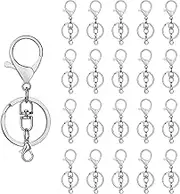 20sets Lobster Claw Clasps Hook with Flat Split Keychain Ring with Swivel Trigger Clip with Little Lobster Clasp for DIY Craft Jewelry Making Silver