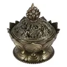 Lotus Incense Smoke Cone Burner Holder Stove Backflow Censer Decor-Bronze S2P6
