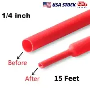 15FT 1/4" Heat Shrink Tubing Waterproof 3:1 Electrical Wire Sleeve Marine Grade