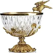 Fruit and Produce Storage Basket Crystal Glass Fruit Bowl Retro Home Living Room Decor Copper Base Fruit Dish Creative Transparent Fruit Bowl Suitable for Kitchen Counters