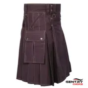 Highlander Men Cargo Utility Kilt Brown 6 Pockets Fashion Kilt Scottish Outfit