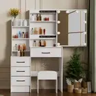 Vanity Table Set Makeup Vanity Desk & Stool Dressing Table w/ Mirror & 10 Lights