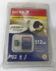 Vintage SanDisk 512mb micro sd card with SD adapter TransFlash 2005