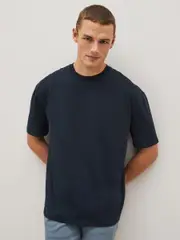 Blue Navy Relaxed Fit Essential Crew Neck Cotton T-Shirt (U95697) | $15