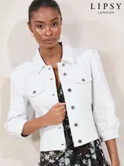 Lipsy White Collarled Bracelet Sleeve Denim Jacket (AK5150) | $102