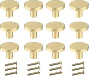 RZDEAL Cabinet Knobs Solid Brass Round Dresser Drawer Knobs and Pulls Simple Decorative Kitchen Cabinet Door Handles (12Pcs, 1.3"x0.79")
