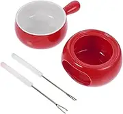 MUCKLILY 1 Set Ceramic Chocolate Fondue Set Melting Pot with Forks for Cheese Butter Chocolate High Temperature Resistant Pot for Broth Tapas Milk Creative Design Red