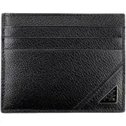 Prada Nero Black Vitello Leather Card Holder with Iconic Triangle Logo NWT