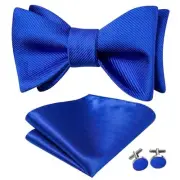 Silk Self Tie Bow Ties for Men Adjustable Men's Bowtie Handkerchief Royal Blue
