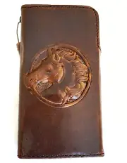 Genuine Leather case for Iphone 14 13 12 11 15 Pro Max Wallet Book horse Diy Art