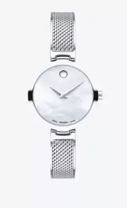 Brand New Movado Amika Woman's MOP Dial Stainless Steel Bangle Watch 0607361