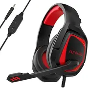 MH602 Gaming Headset for PC Laptop Noise C ling Over Ear Headphones with Mic 3.5mm Jack Wired Headset Bass Surround Soft Earmuffs for Games Red