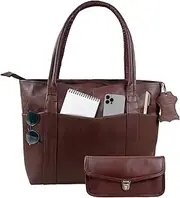[Madosh] Vintage Womens Shoulder Handbag Genuine Leather Brown Tote Everyday Purse With Clutch