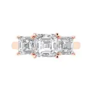 Three-Stone Engagement Ring - Rose Gold, 4ct Emerald Cut Simulated Diamond
