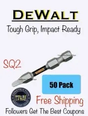 50 Pack DeWalt IMPACT READY 2" TOUGH GRIP Bit Set Square #2 SQ2 Robertson