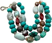 LAnGSHAW 3 Rows 8x12mmTurquoise Agate Amazonite 15x21mm Larimar Bracelet Beads Natural Blue Gemstone 8.5"