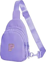 [Bomvabe] Crossbody Bag for Teenage Girls with Extender Strap 32"-52", Birthday Gift for 6 to 14 Year Old Girls, Sling Bag for Kids and Tweens, Lavender with Initials P