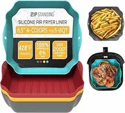Silicone Air Fryer Liners Set OF 4, Air Fryer Silicone Liners for 5-8QT Air Fryer Tray Baking Oven, Large 8.5” Reusable Square Air Fryer Liners with Handles & Holes, Air Fryer Accessories.
