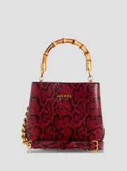 GUESS Women's Red Snake Print Eire Bucket Bag