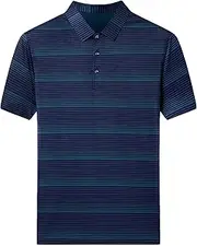 [JEShifangjiusu] Men's Striped Golf Polo Shirt Short Sleeve Lightweight Collared T-Shirt Cotton Button Golf Shirts with Pocket