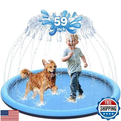 CACSPS 59" Non-Slip Splash Pad for Kids and Dog, Thicken Sprinkler Pool Summe