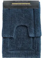 2pc Renee Taylor Tufted Bath/Contour Mat Set Cotton 2200GSM Toilet Blue Mirage
