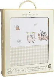 Living Textiles 1 Pack Organic Jersey Port-a-Cot Sheet & Pillow Case Set- Tractor Ride, Premium Fabric for Baby's Best Comfort, Super Soft Baby Quilt for Crib Bed, Stroller,Cot,Daycare,Travel,Kids