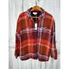 NWT OUTERKNOWN CLOUD WEAVE BOXY SHIRT JACKET SHACKET PLUM ADDISON RED PLAID LG