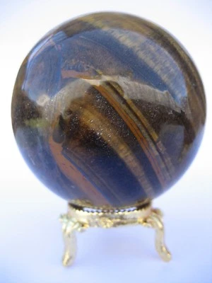 Yellow Tiger Eye 7cm 395g Crystal Ball Orb Sphere with Gold Stand (TEY006)