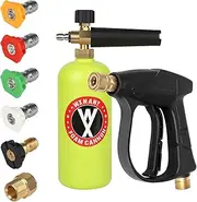 WXNANY Short Pressure Washer Gun with Foam Cannon,Power Washer Gun Snow Foam Lance 1/4" Quick Connector, Car Wash Foam Cannon Kit with 5 Pressure Washer Nozzle Tips and Holder, 1L