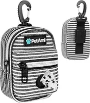 PetAmi Dog Poop Bag Holder for Leash, Dog Pet Waste Bag Dispenser For Poop With Clip, Doggy Puppy Walking Accessories Travel Camping, Dog Treat Pouch Supplies Must Have With Dog Bag Roll, Stripe Black