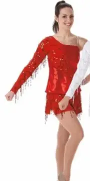 Pride RED Adult Large Dance Costume Fringed Top & Skirted Boy Shorts New
