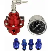 Aluminum Alloy Fuel Pressure Regulator Car Vehicle Adjustable FPR Fuel Pressure Regulator with Gauge and Mounting Adapter Kit Universal(red)+regulate