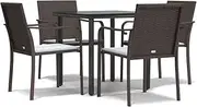 Outdoor Dining Set, Garden Setting Table and Chair Patio Conversation Set Furniture 5 pcs with Cushions Poly Rattan and Steel