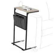 C Shaped End Table, Small Side Table for Couch and Recliner, Slide 1 Greige