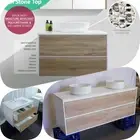 *Sale* 600mm Duo Matte White/White Oak Two Tone Wall Hung Vanity Stone Top