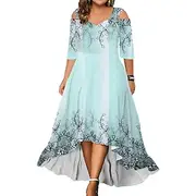 Women's Plus Size Curve Party Dress Wedding Guest Dress Swing Dress Long Dress Maxi Dress Light Green Fuchsia Green Half Sleeve Floral Cold Shoulder Summer Spr