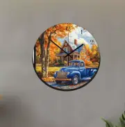Vintage Old Pickup Truck Art Wall Hanging Clock Time Piece Fall Leaves Autumn