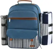 Picnic Backpack for 4 Person, Picnic Basket Complete Set with Insulated Cooler a