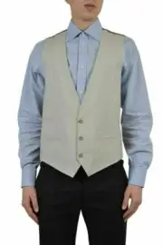 Dolce & Gabbana Men's Beige Striped Silk Three Button Vest US 38 IT 48