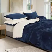 Gioia Casa Microfiber 2 in 1 Teddy Sherpa Quilt Cover Set & Blanket with Matching Pillowcases - Navy Blue - Queen