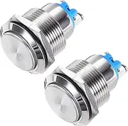 sourcing map Latching Metal Push Button Switch 19mm Mounting Dia 1NO Silver LED Light, High Head, 2pcs