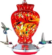 Hummingbird Feeder, 32 Ounces Glass Hummingbird Feeders for Outdoors Hanging Ant and Bee Proof, 4 Feeding Metal Stations with Perch and Moat, Ant Moat Hook, Rustproof Base Advtim